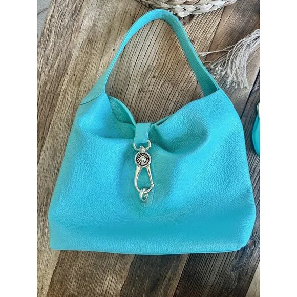 Dooney & Bourke Pebble Grain Logo Lock Sac Handbag Spearmint Tiffany Wallet Key - Picture 2 of 16